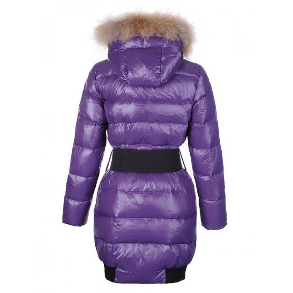 Moncler Moda collare della pelliccia e cinturino Slim Viola Cappotti uscita